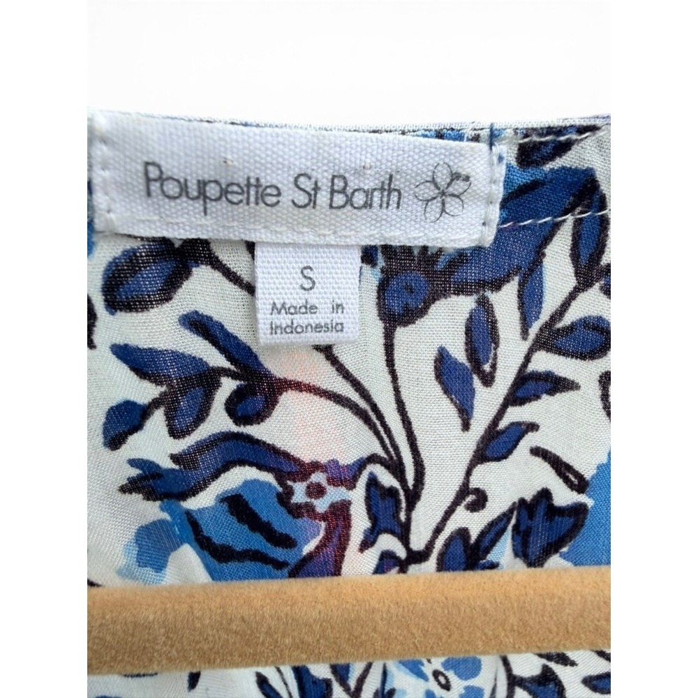 Poupette St Barth Dress Womens S White Blue Boho Chic Floral Coastal Romantic - Picture 4 of 8